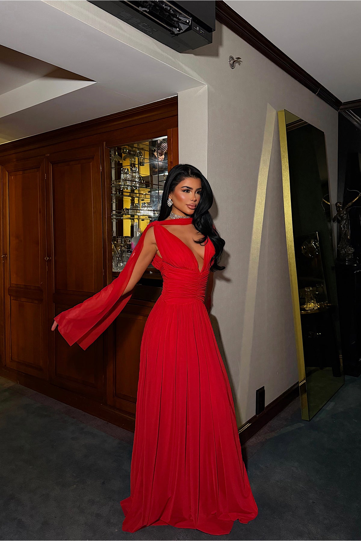 Kırmızı Lucyna Uzun Tül Elbise ATE-4210