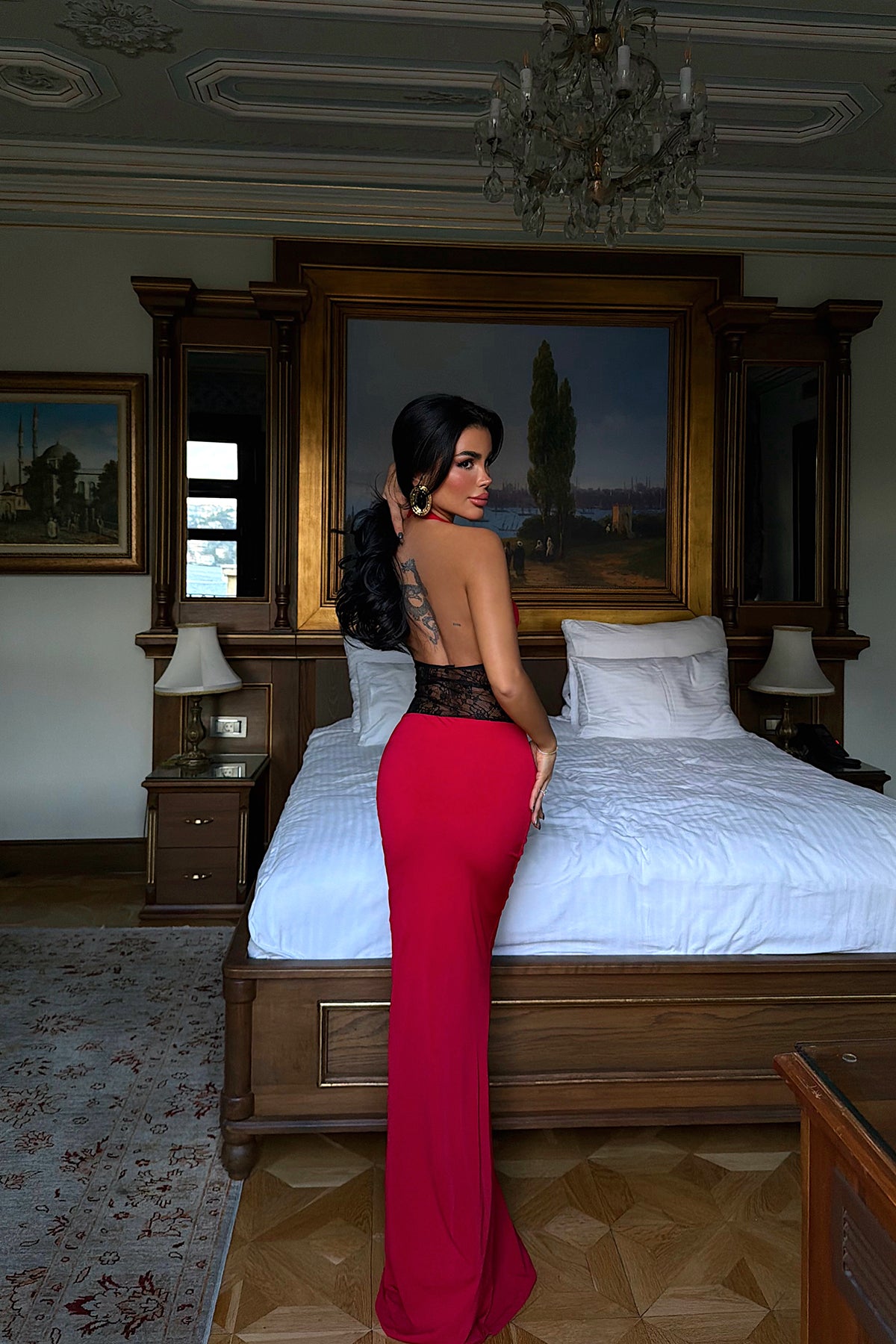 Kırmızı Nutty Dantel Detaylı Elbise ATE-3837