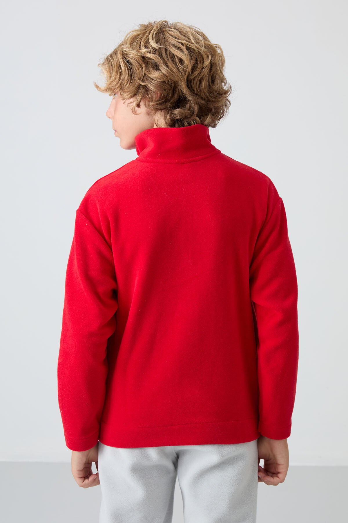 Kırmızı Kalın Yumuşak Dokulu Standart Fit Nakışlı Polar Erkek Çocuk Sweatshirt - 11221