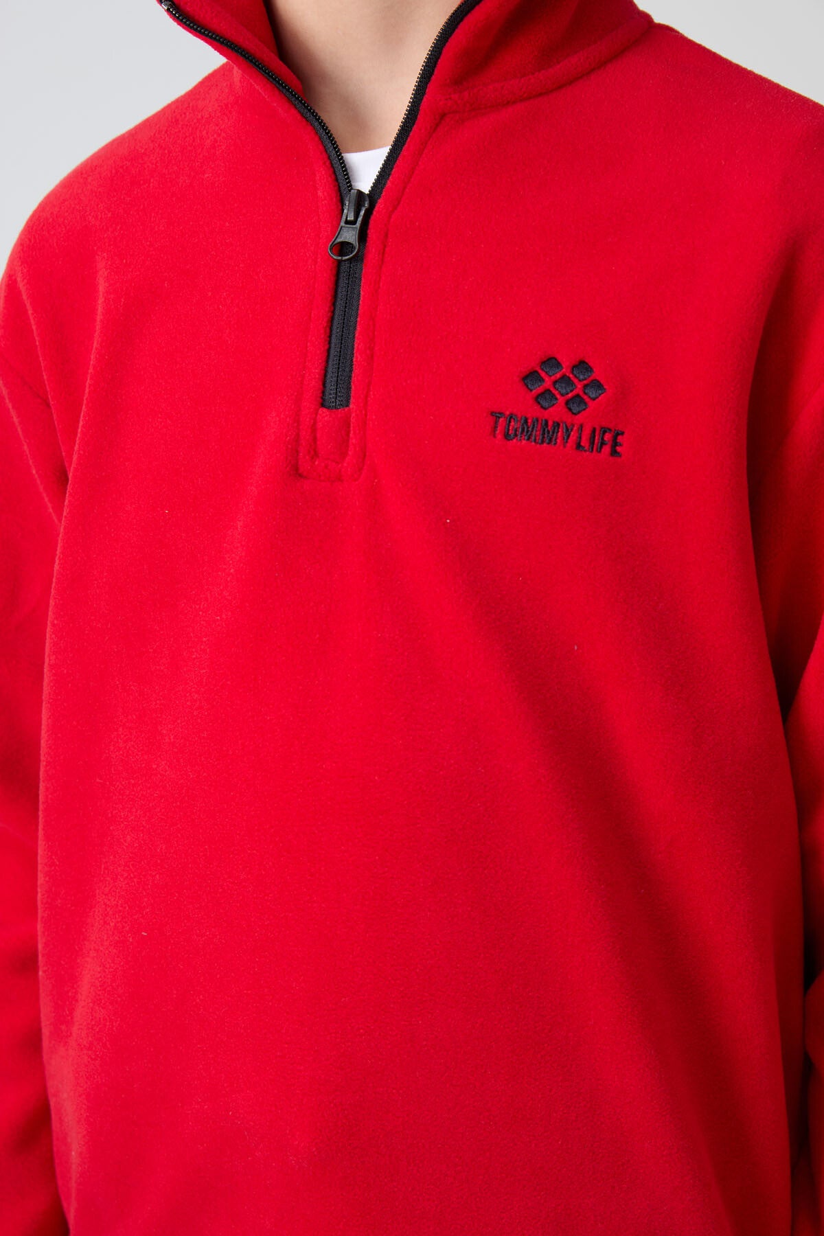 Kırmızı Kalın Yumuşak Dokulu Standart Fit Nakışlı Polar Erkek Çocuk Sweatshirt - 11221