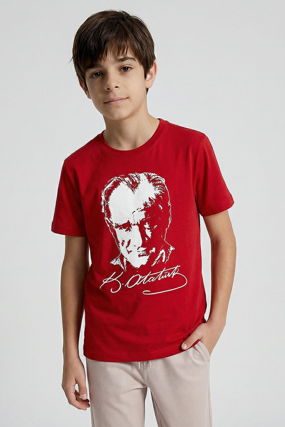 Kırmızı Atatürk Baskılı Unisex Çocuk T-Shirt - 11332