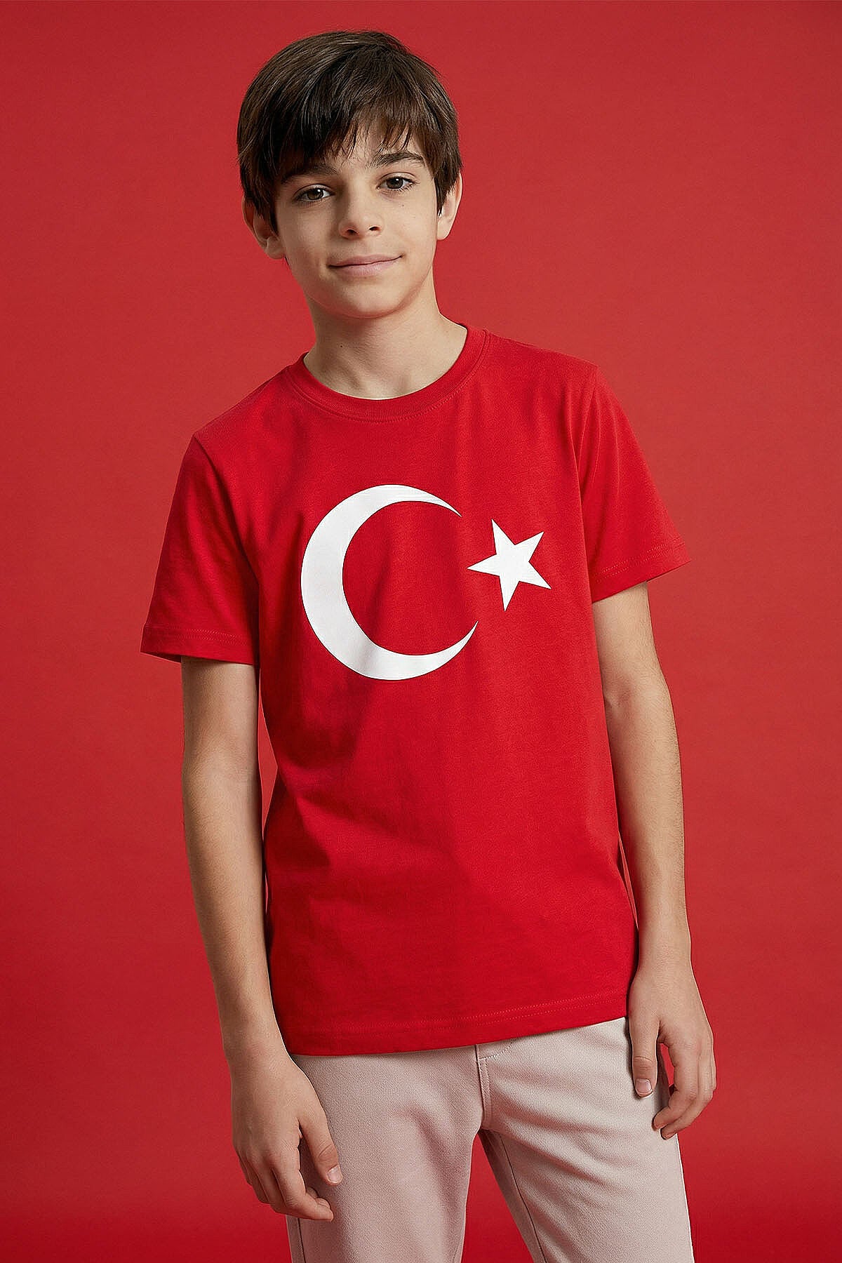 Kırmızı Ay Yıldız Baskılı Unisex Çocuk T-Shirt - 11333