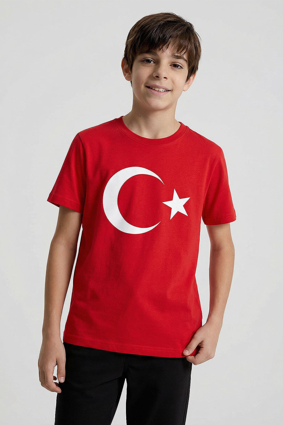 Kırmızı Ay Yıldız Baskılı Unisex Çocuk T-Shirt - 11333
