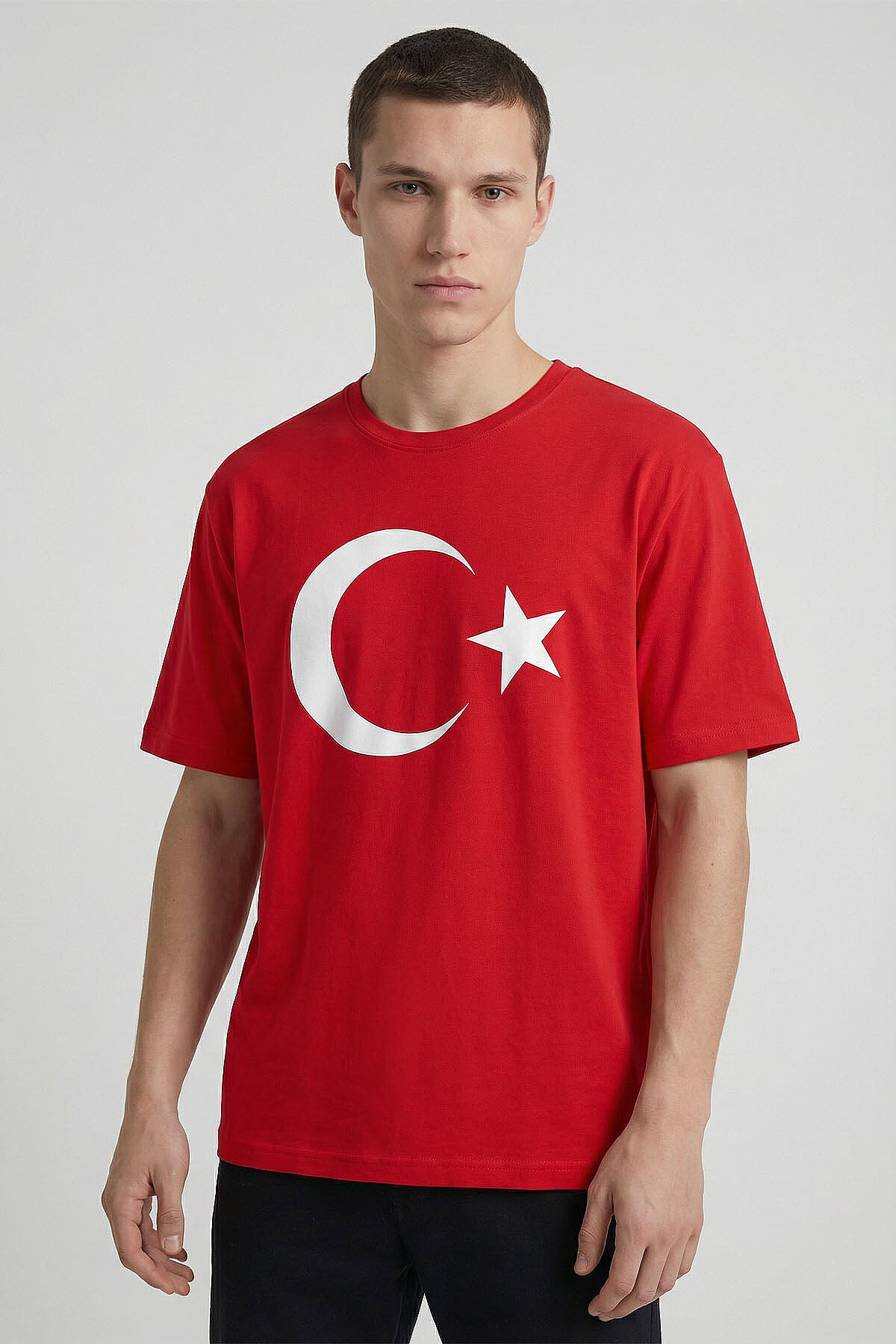 Kırmızı Ay Yıldız Baskılı Unisex T-Shirt - 88509