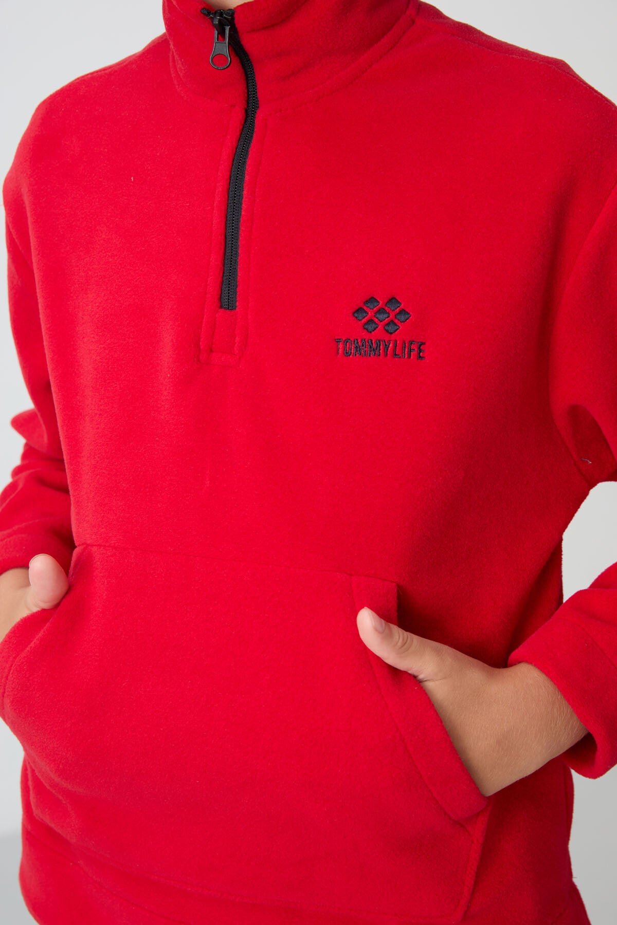 Kırmızı-Lacivert Kalın Yumuşak Dokulu Standart Fit Nakışlı Polar Erkek Çocuk Eşofman Takım - 11218