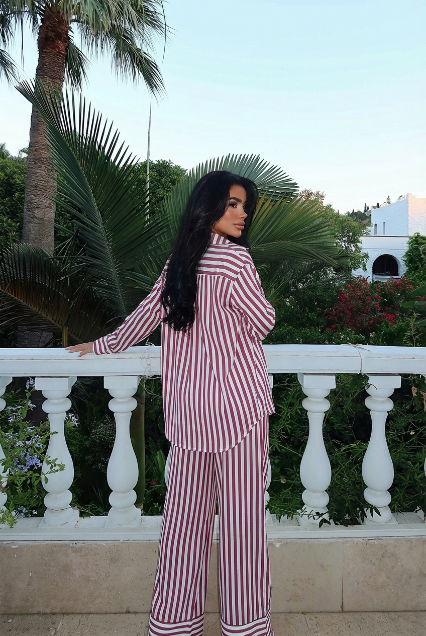 Kırmızı Aleida Çizgili Takım ATE-2756