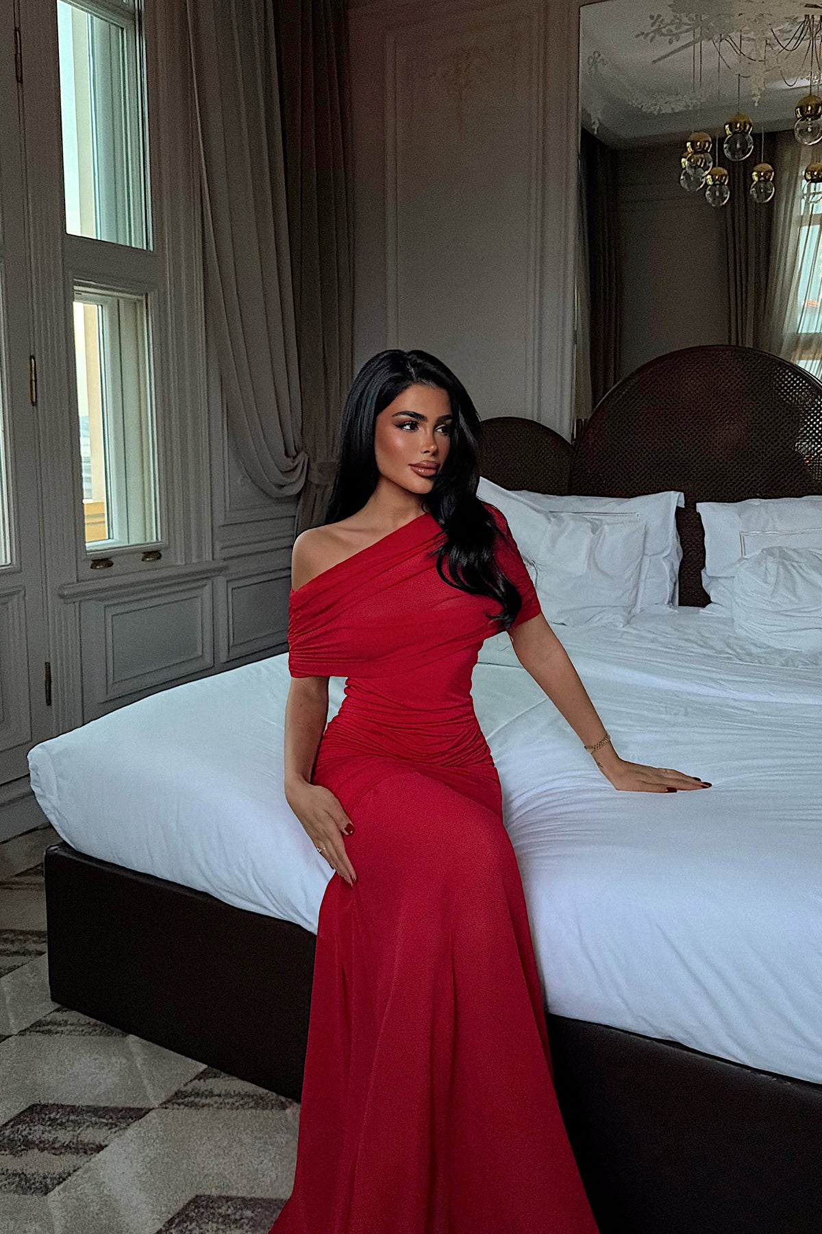 Kırmızı Shannon uzun elbise ATE-4131