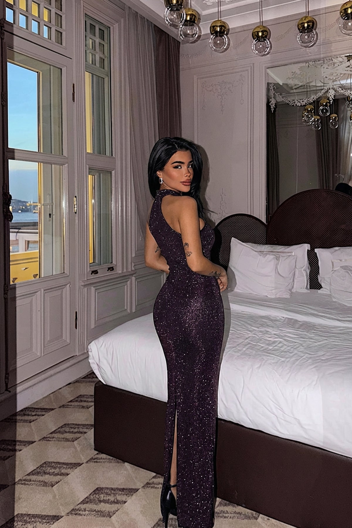 Kırmızı Shion Payetli Elbise ATE-3658