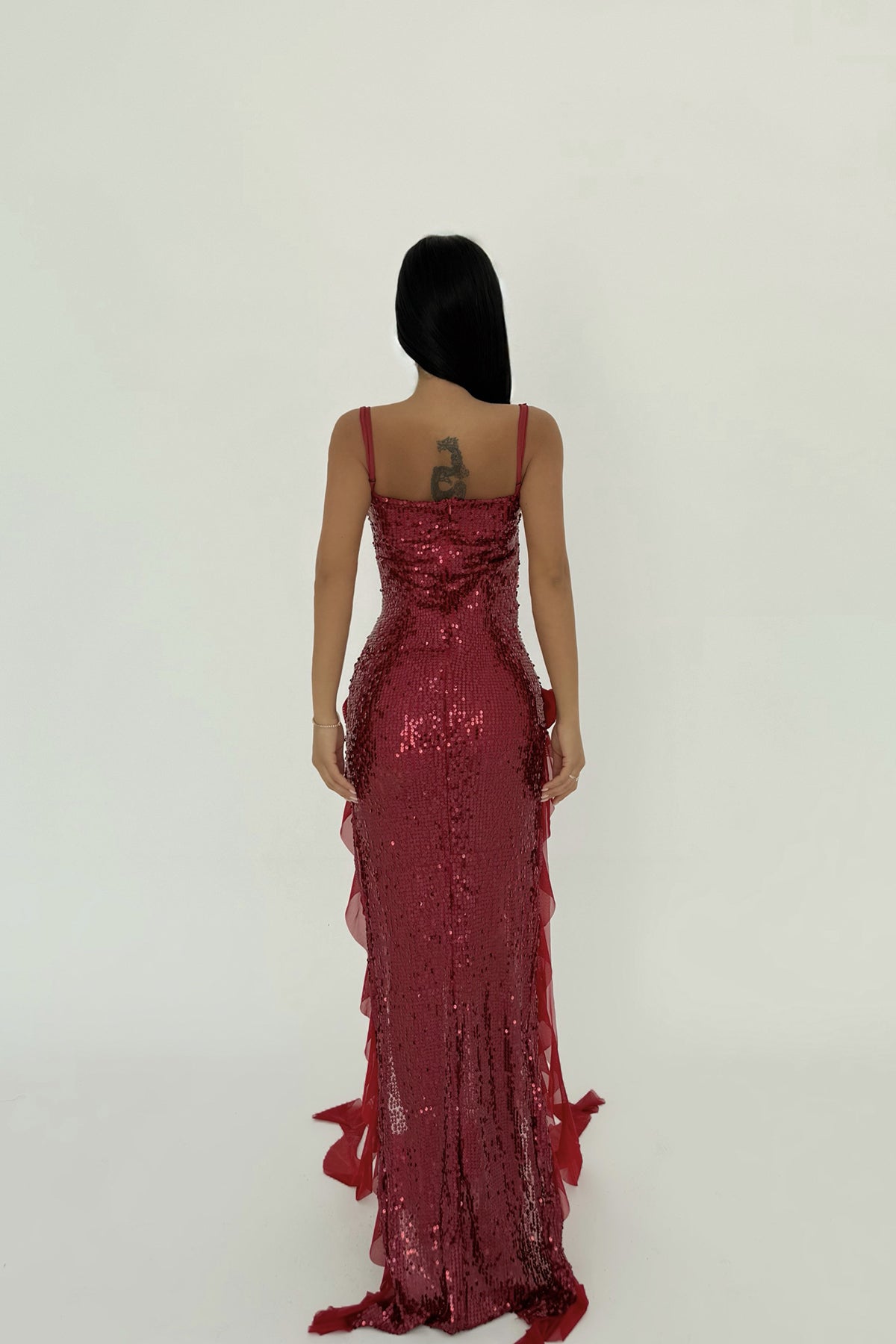 Kırmızı Paxton Payetli Uzun Yırtmaçlı Elbise ATE-2612