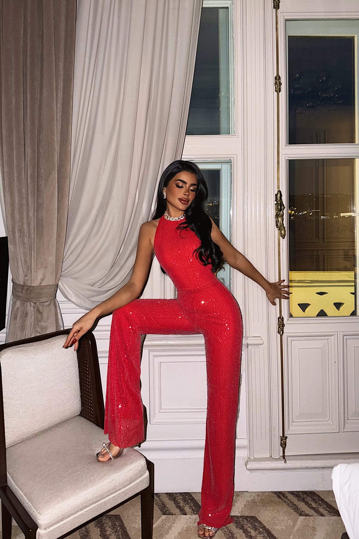 Kırmızı Wyana Payetli Tulum ATE-3988