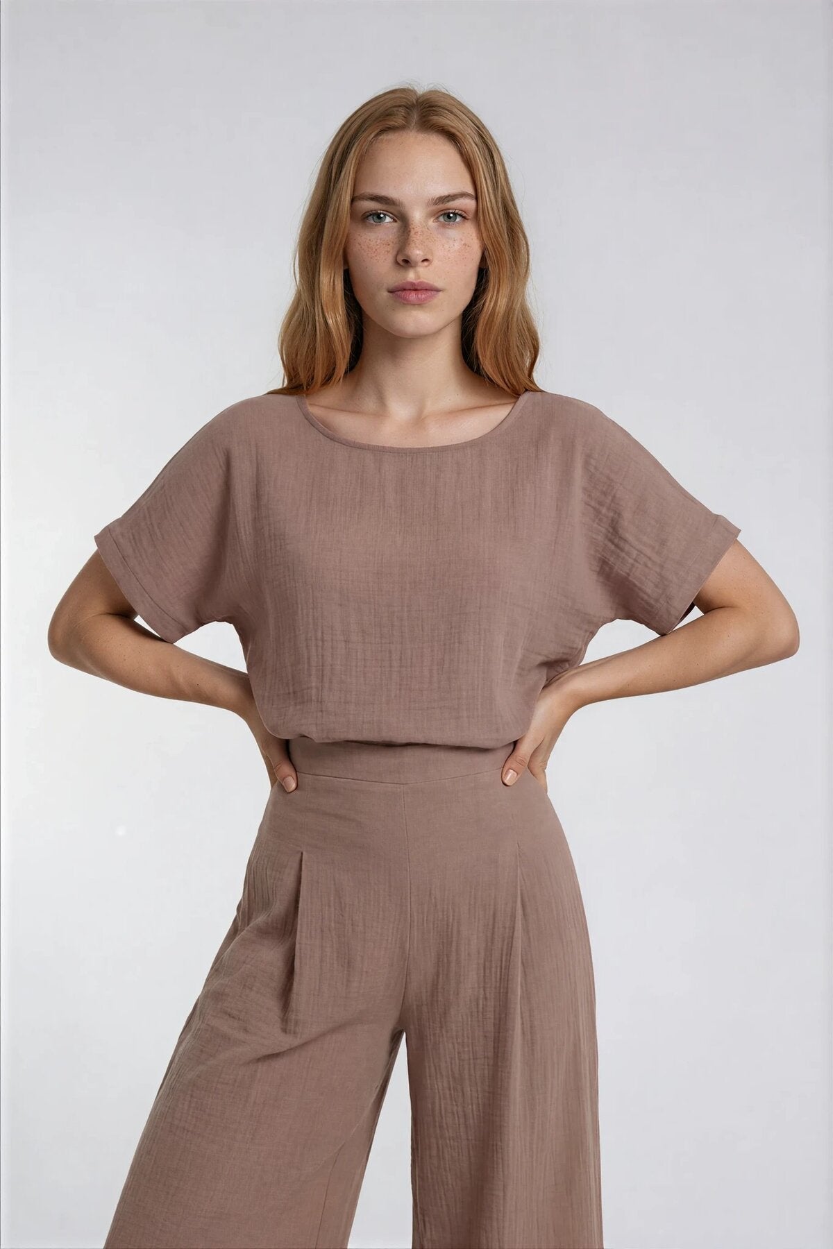 Kısa Kol Oversize Keten Bluz