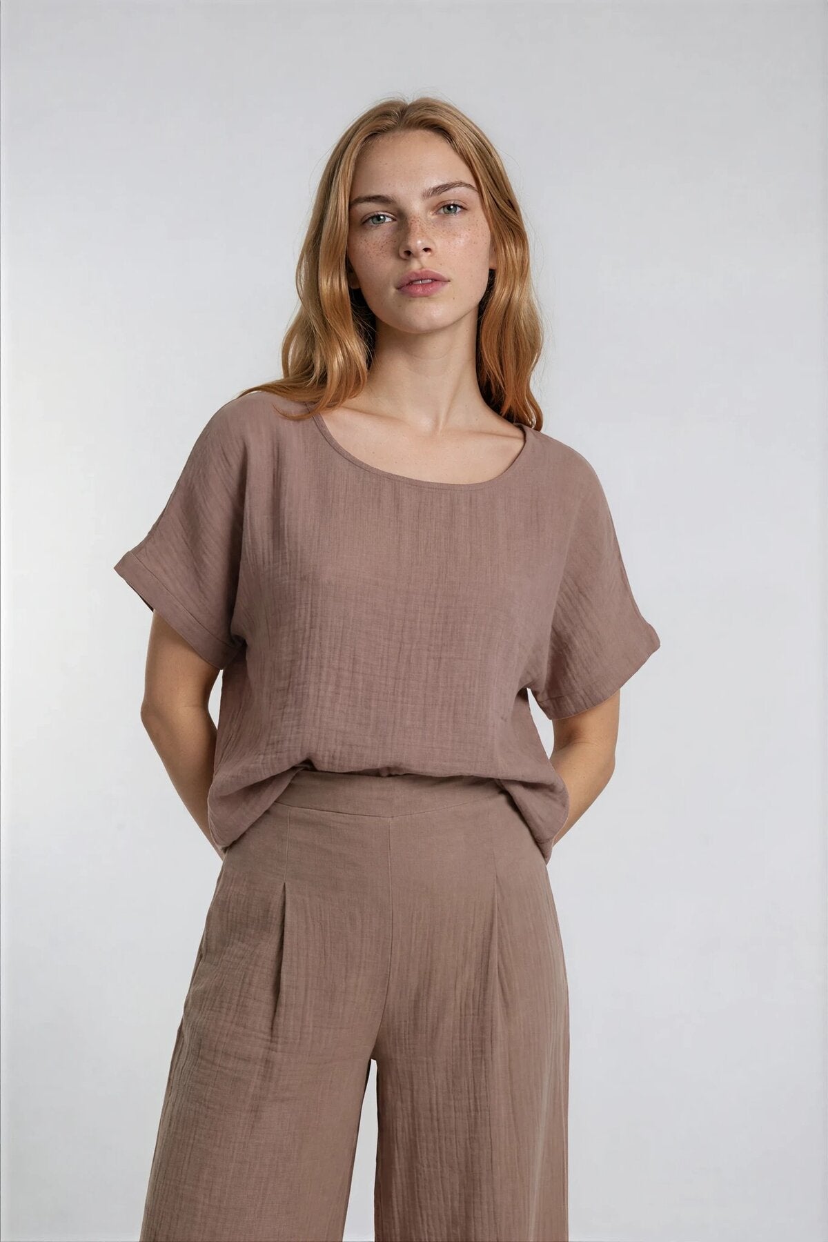 Kısa Kol Oversize Keten Bluz