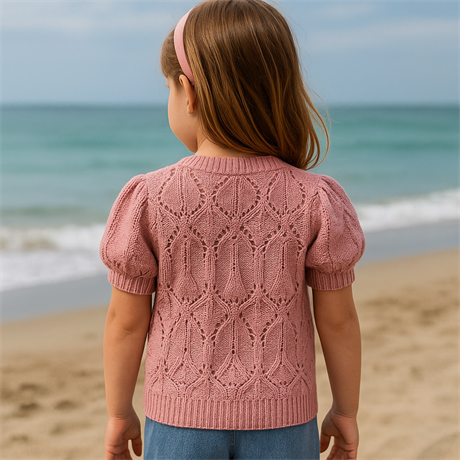 Kısa Kollu Düğmeli Triko Bluz Pembe 12 Yaş