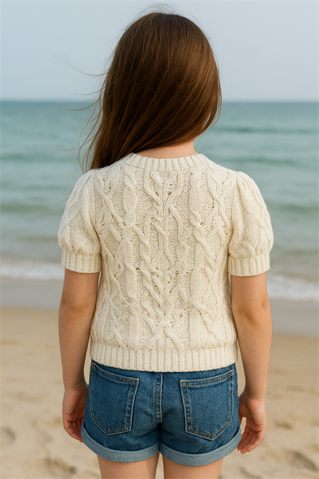 Kısa Kollu Düğmeli Triko Bluz Krem 4 Yaş