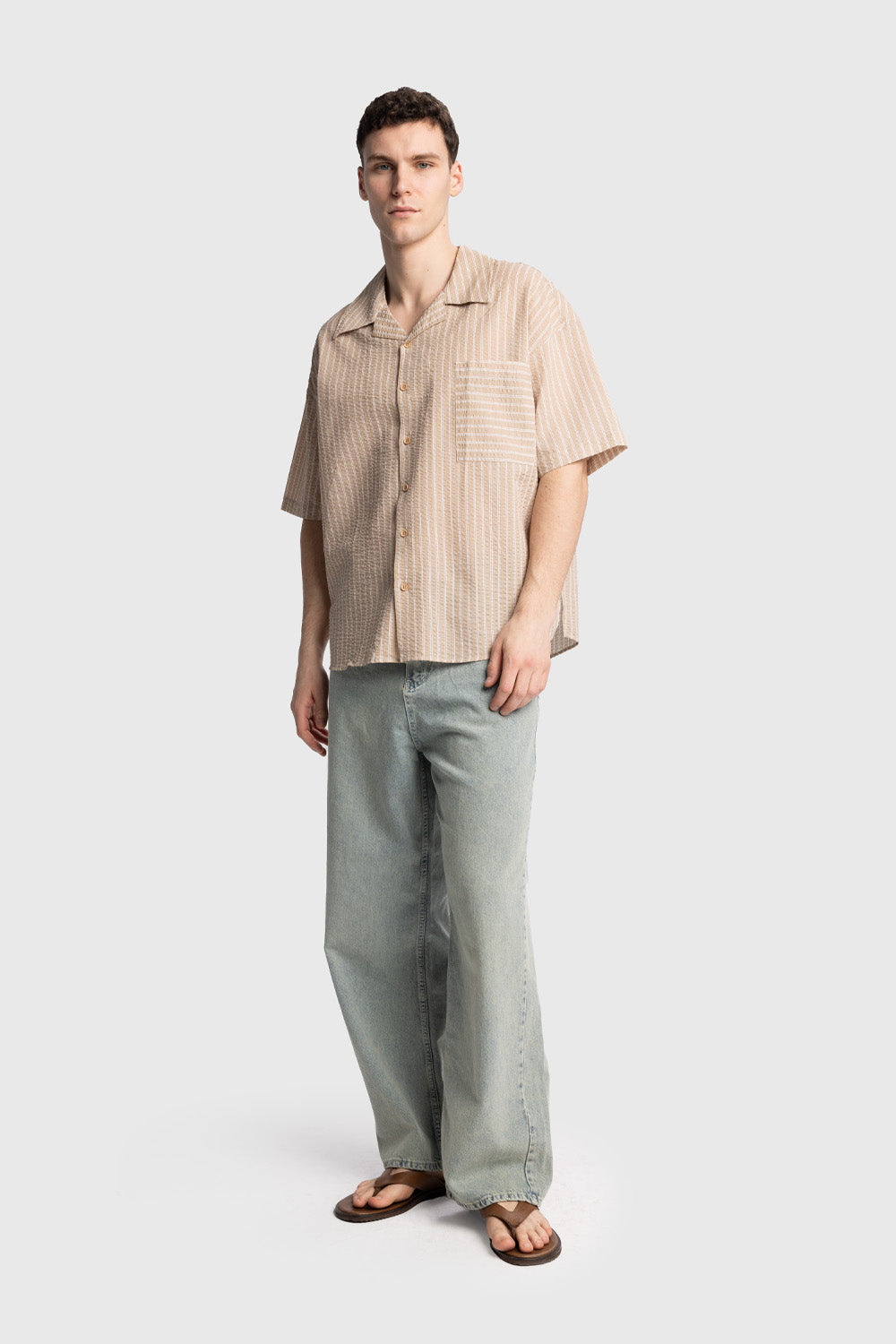 KISA KOLLU GOFRE GÖMLEK - BEJ M