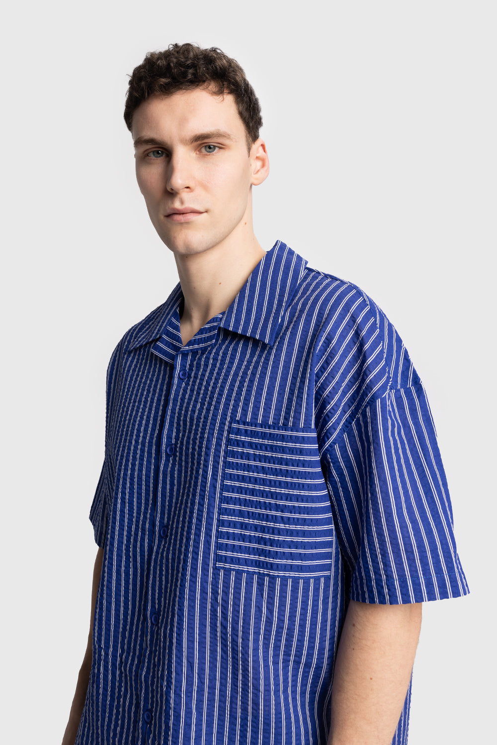 KISA KOLLU GOFRE GÖMLEK - LACİVERT S