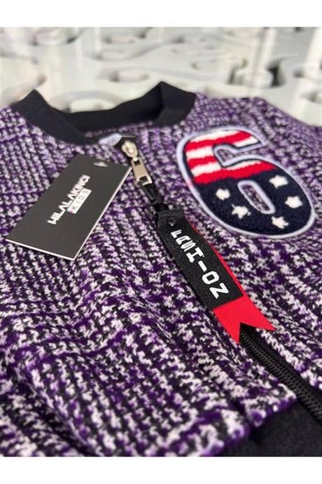 Kız Çocuk 6 Baskılı Astarlı Mont Siyah Ispanyol Paça Pantolon 2'li Takım Mor 12 Yaş