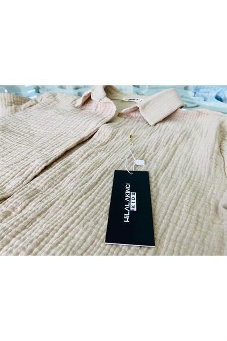 Kız Çocuk Askılı Crop Bluz Beli Lastik Detaylı Şort Ve Rahat Kalıp Gömlek 3'lü Takım Krem 12 Yaş