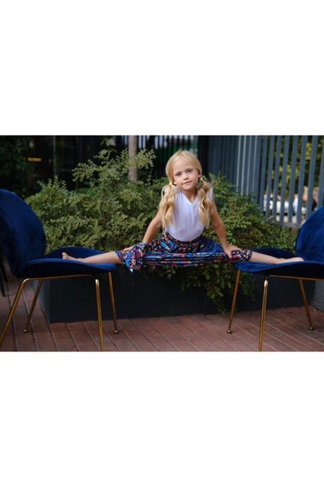 Kız Çocuk Balık Desenli Lacivert Şalvar Pantolon Basıc Tişört Ikili Takım MAVİ 12 Yaş