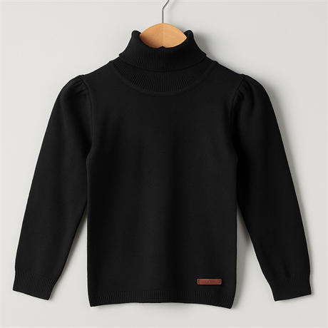 Kız Çocuk Balıkçı Yaka Kazak Siyah 10 Yaş