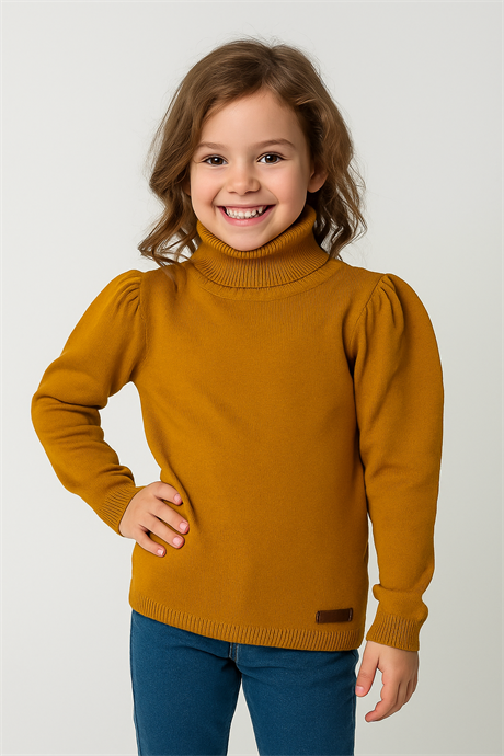 Kız Çocuk Balıkçı Yaka Kazak Hardal 4 Yaş