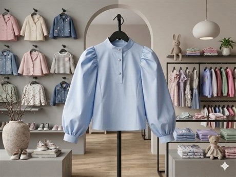 Kız Çocuk Balon Kollu Yandan Fermuarlı Poplin Gömlek