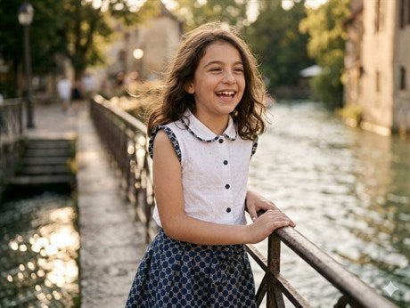 Kız Çocuk Bebe Yakalı Brode İşlemeli Desenli Kuşaklı Elbise