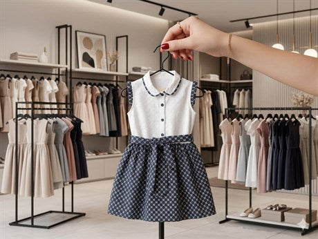 Kız Çocuk Bebe Yakalı Brode İşlemeli Desenli Kuşaklı Elbise