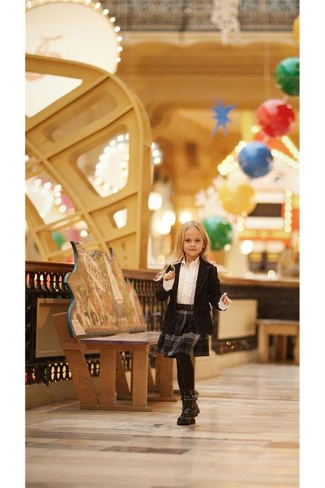 Kız Çocuk Blazer Kot Ceket Beyaz Gömlek Ekoseli Etek 3'lü Takım siyah 14 Yaş