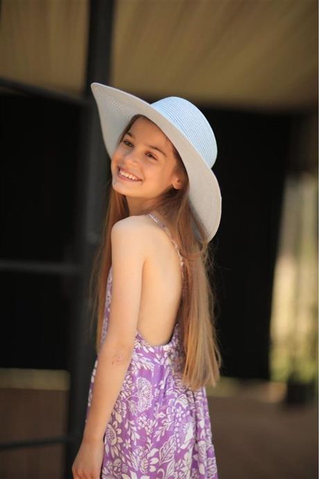 Kız Çocuk Çiçek Desenli Sırt Dekolteli Lila Pamuk Viskon Elbise LİLA 6 Yaş