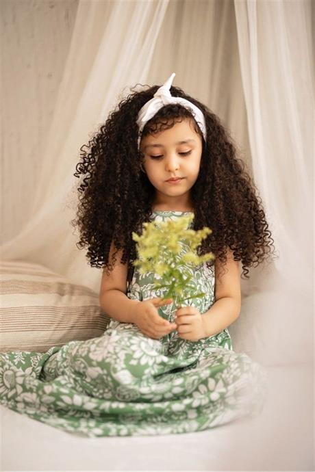 Kız Çocuk Çiçek Desenli Sırt Dekolteli Lila Pamuk Viskon Elbise YEŞİL 8 Yaş