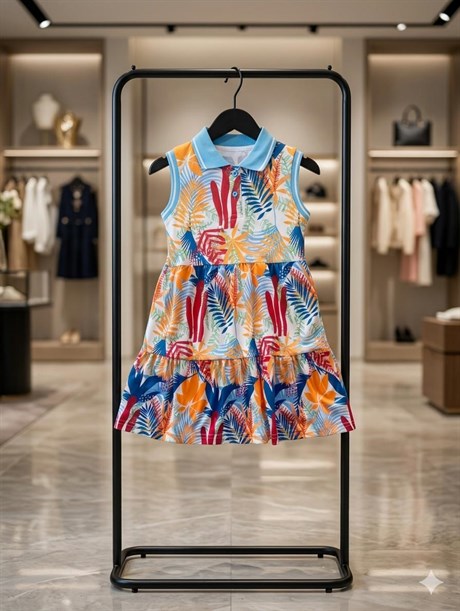 Kız Çocuk Çiçek Desenli Yakalı Elbise