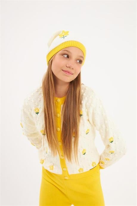 Kız Çocuk Çiçek İşlemeli Takım Sarı 8 Yaş