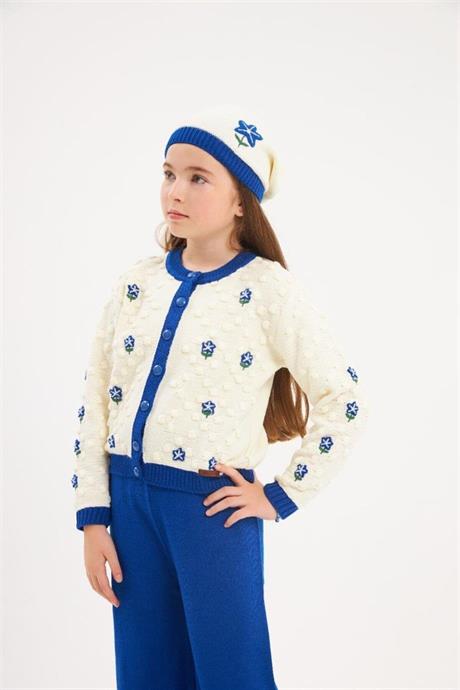 Kız Çocuk Çiçek İşlemeli Takım Saks 6 Yaş