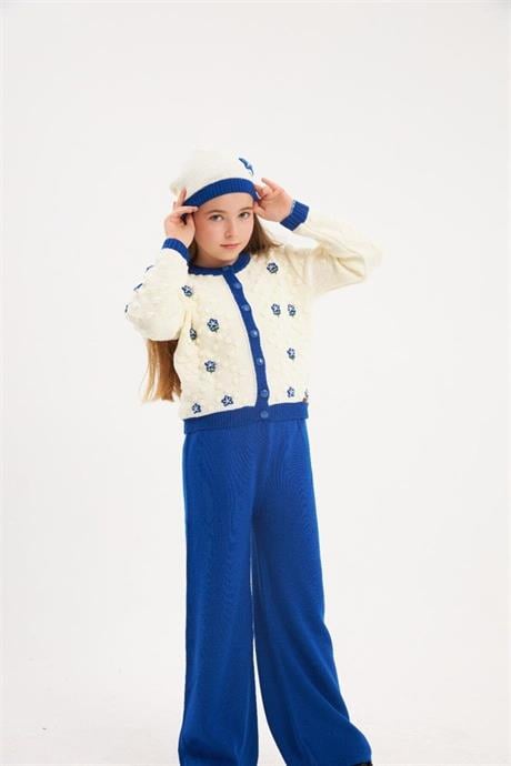 Kız Çocuk Çiçek İşlemeli Takım Saks 6 Yaş