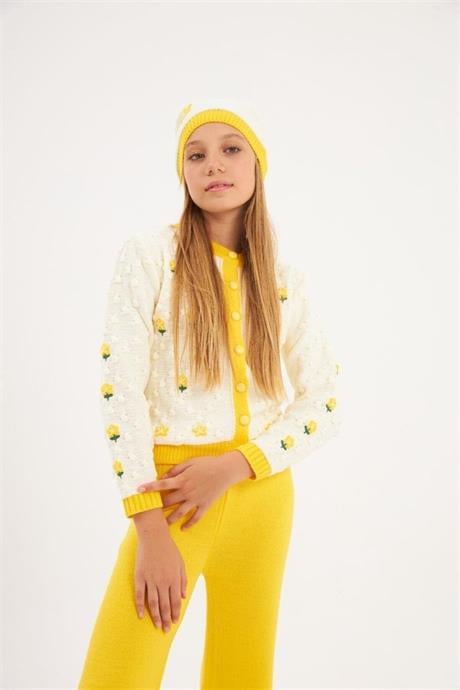 Kız Çocuk Çiçek İşlemeli Takım Sarı 10 Yaş