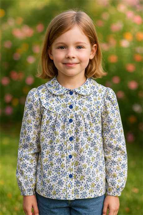 Kız Çocuk Çiçekli Uzun Kollu Gömlek Yeşil 4 Yaş