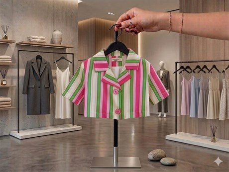 Kız Çocuk Çizgili Kısa Blazer Crop Ceket