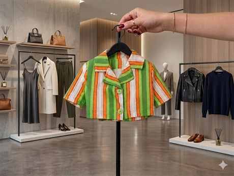 Kız Çocuk Çizgili Kısa Blazer Crop Ceket