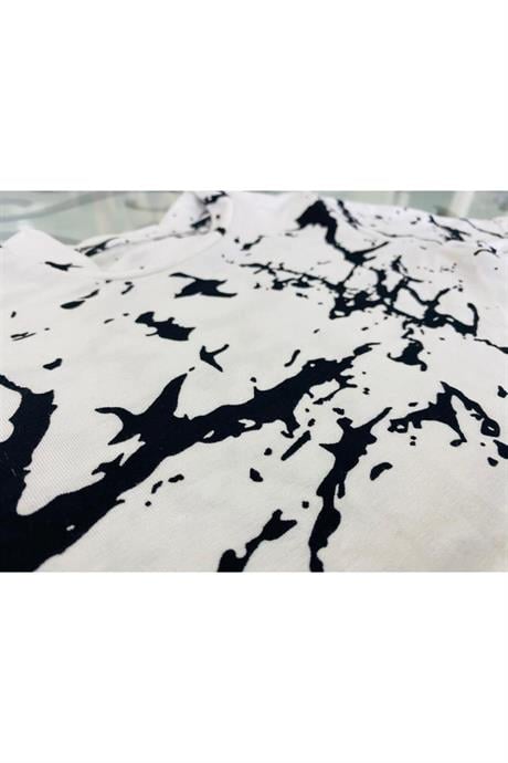 Kız Çocuk Desenli Crop Body Geniş Paça Gri Kot Pantolon 2'li Takım Beyaz 10 Yaş