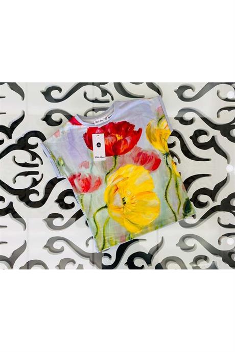 Kız Çocuk Desenli Oversize Tişört Kırmızı 6 Yaş