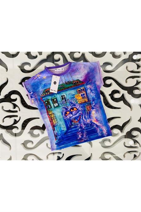 Kız Çocuk Desenli Oversize Tişört Mor 14 Yaş