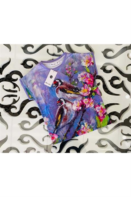 Kız Çocuk Desenli Oversize Tişört Mor 6 Yaş