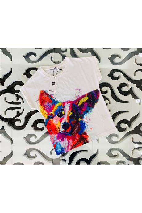 Kız Çocuk Desenli Oversize Tişört Beyaz 4 Yaş