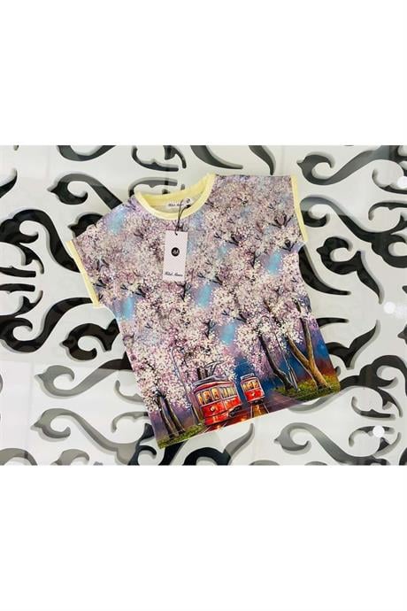 Kız Çocuk Desenli Oversize Tişört Beyaz 8 Yaş