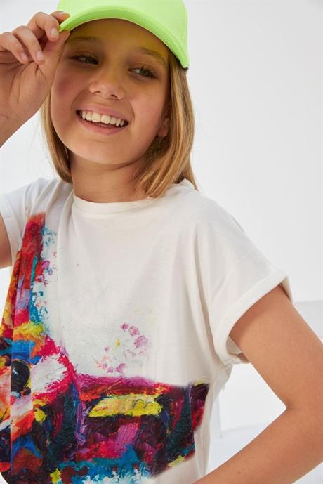 Kız Çocuk Desenli Oversize Tişört