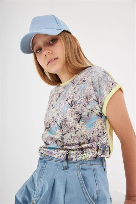 Kız Çocuk Desenli Oversize Tişört Beyaz 14 Yaş