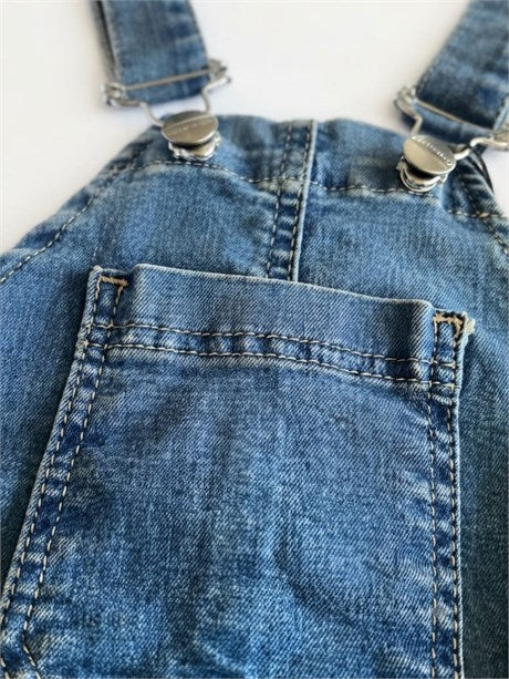Kız Çocuk Eteği Saçaklı Denim Salopet Elbise