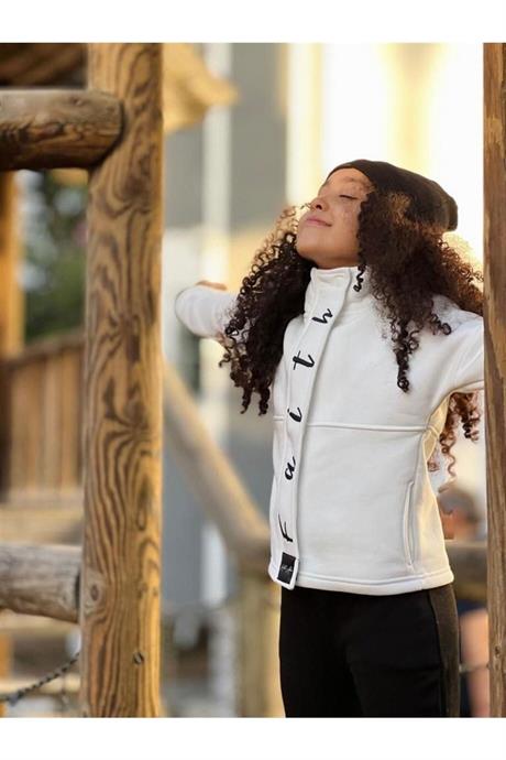 Kız Çocuk Faith Yazılı Üç Iplik Ceket Çelik Interlok Siyah Ispanyol Paça Pantolon Bere 3'lü Takım Beyaz 10 Yaş