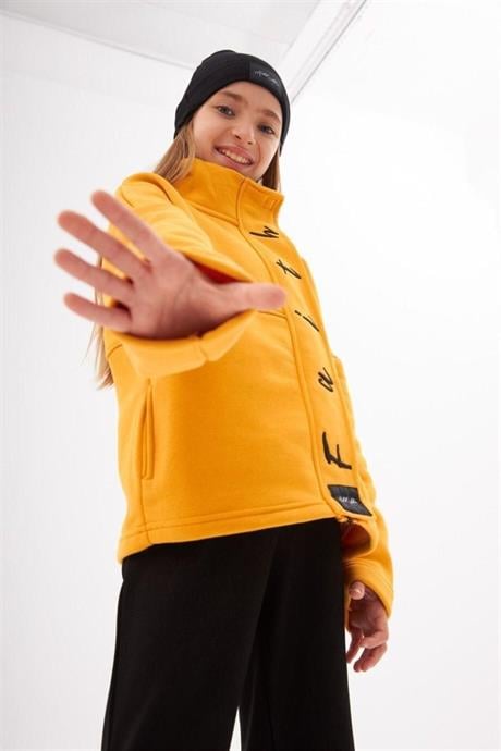 Kız Çocuk Faith Yazılı Üç Iplik Ceket Çelik Interlok Siyah Ispanyol Paça Pantolon Bere 3'lü Takım Sarı 12 Yaş